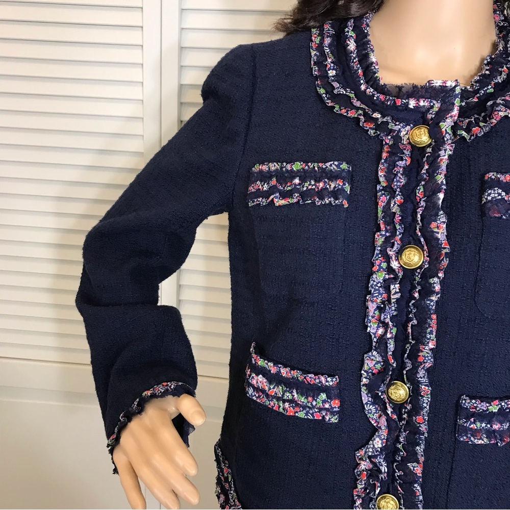 J.Crew Lady Jacket with Liberty Trim Navy Blue Size 8 - Picture 6 of 15